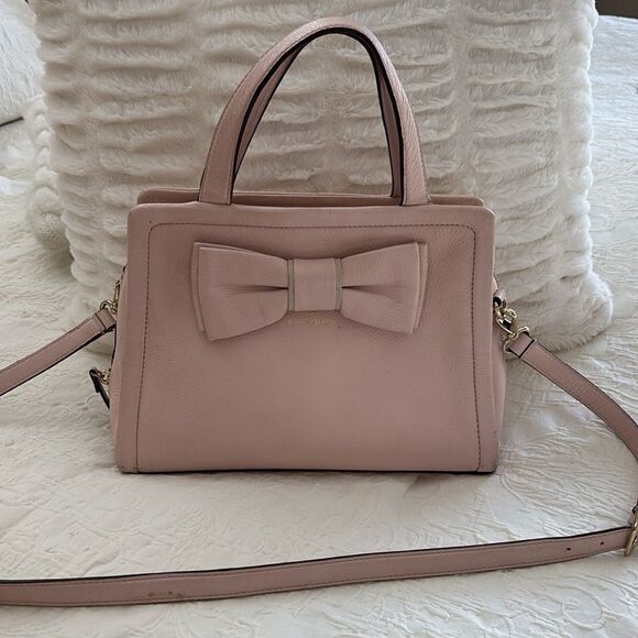 Kate Spade Pink Rose Bow Pebble Soft Leather Crossbody Shoulder Bag Purse - Picture 2 of 16